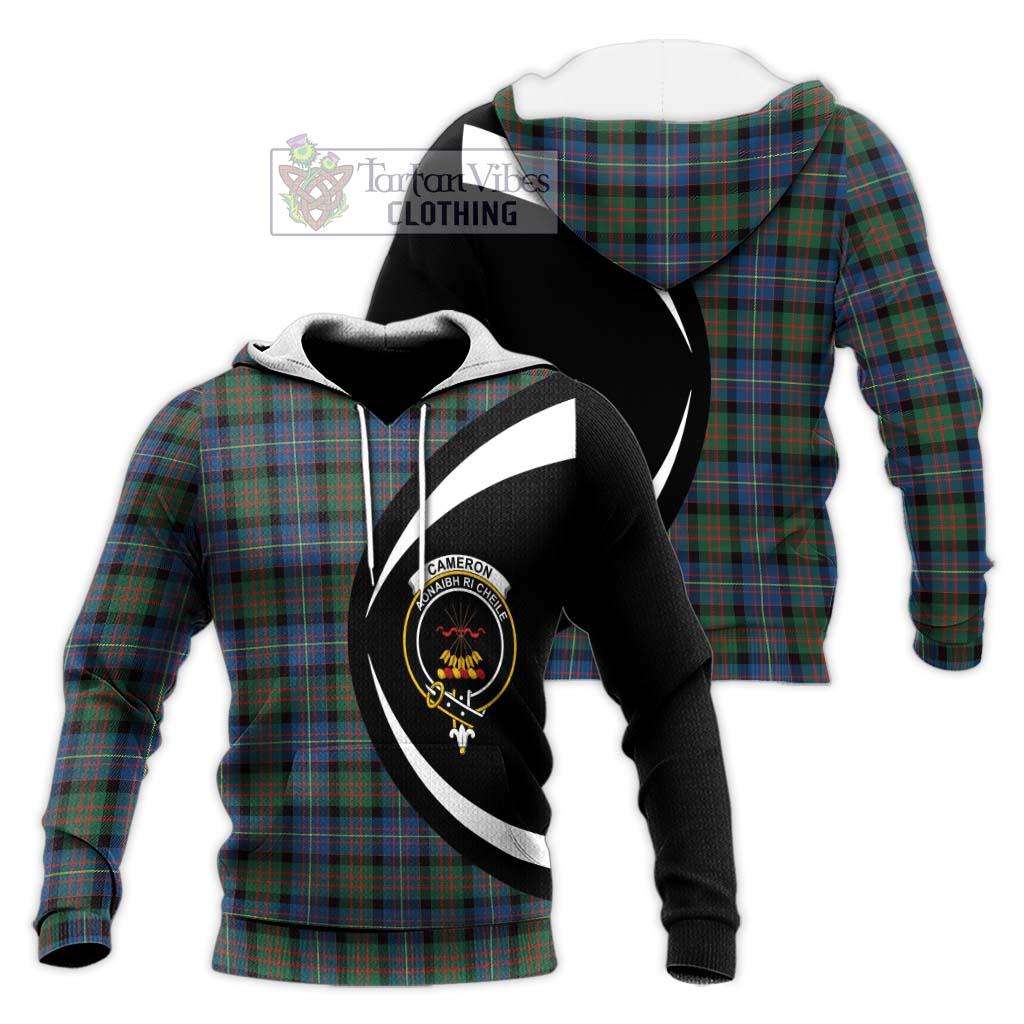 Cameron of Erracht Ancient Tartan Knitted Hoodie with Family Crest Circle Style Unisex Knitted Pullover Hoodie - Tartan Vibes Clothing