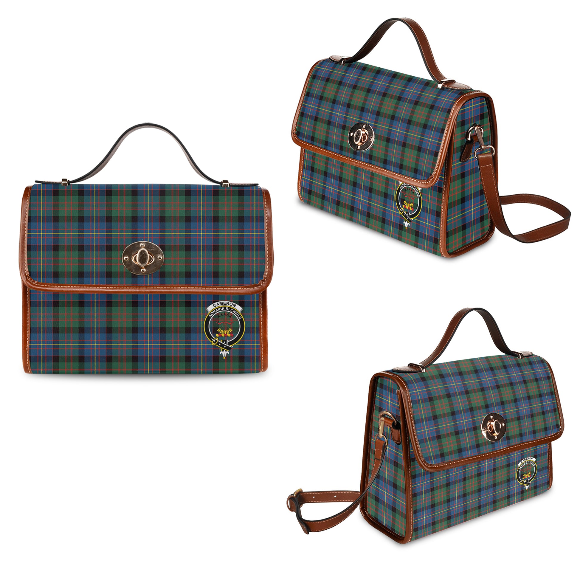 cameron-of-erracht-ancient-tartan-leather-strap-waterproof-canvas-bag-with-family-crest