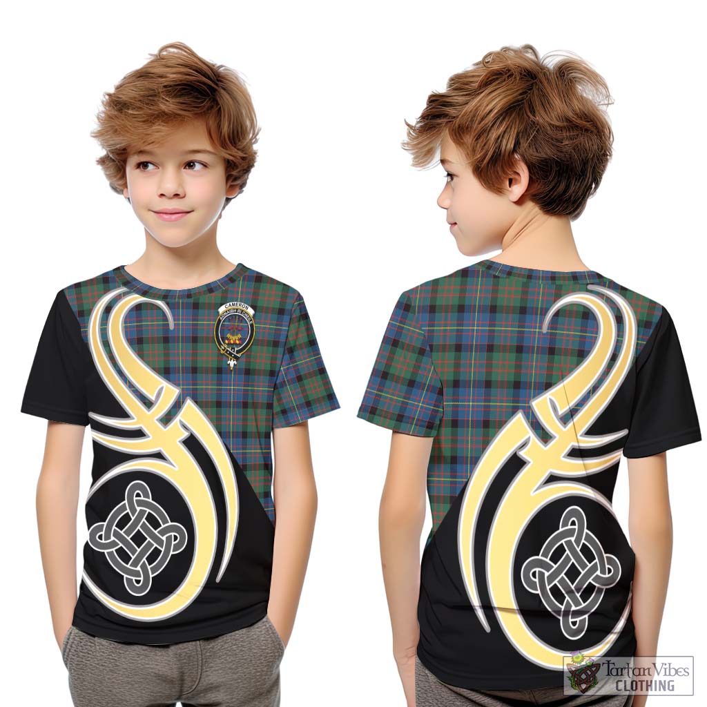 Cameron of Erracht Ancient Tartan Kid T-Shirt with Family Crest and Celtic Symbol Style Youth XL Size14 - Tartan Vibes Clothing