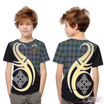 Cameron of Erracht Ancient Tartan Kid T-Shirt with Family Crest and Celtic Symbol Style