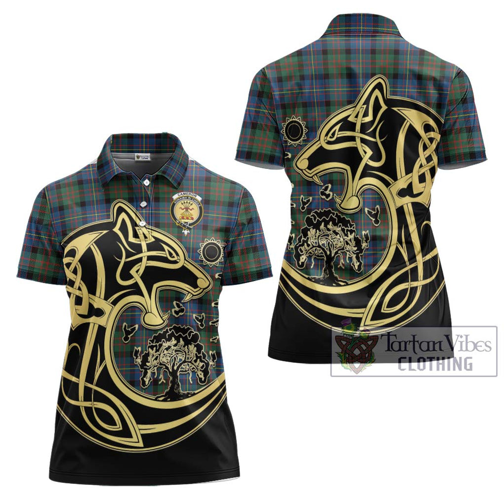 Cameron of Erracht Ancient Tartan Women's Polo Shirt with Family Crest Celtic Wolf Style Women - Tartanvibesclothing Shop