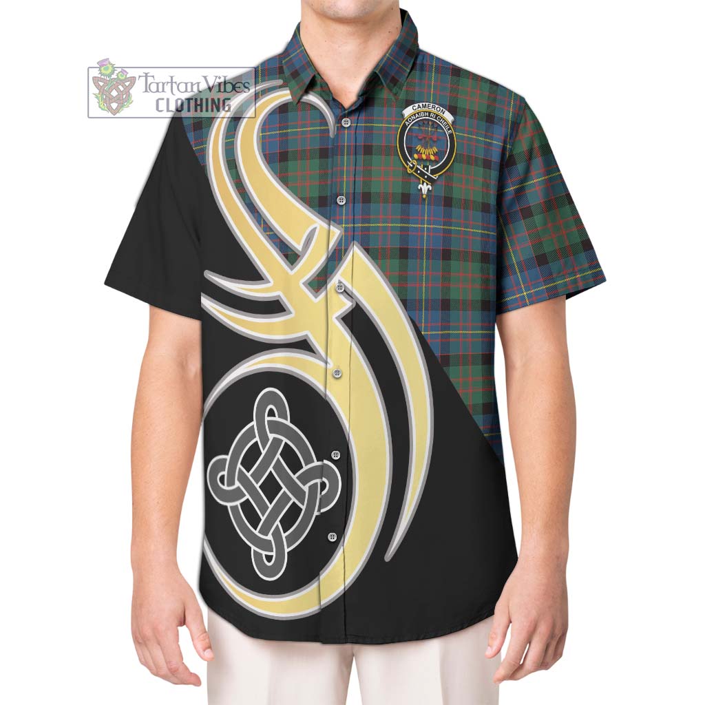 Cameron of Erracht Ancient Tartan Short Sleeve Button Shirt with Family Crest and Celtic Symbol Style Kid - Tartan Vibes Clothing