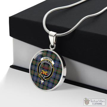 Cameron of Erracht Ancient Tartan Circle Necklace with Family Crest