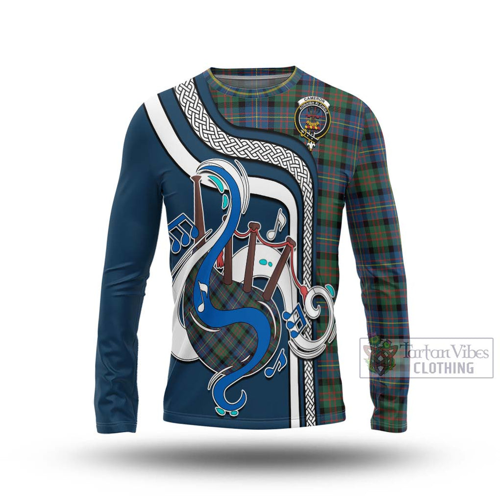 Tartan Vibes Clothing Cameron of Erracht Ancient Tartan Long Sleeve T-Shirt with Epic Bagpipe Style