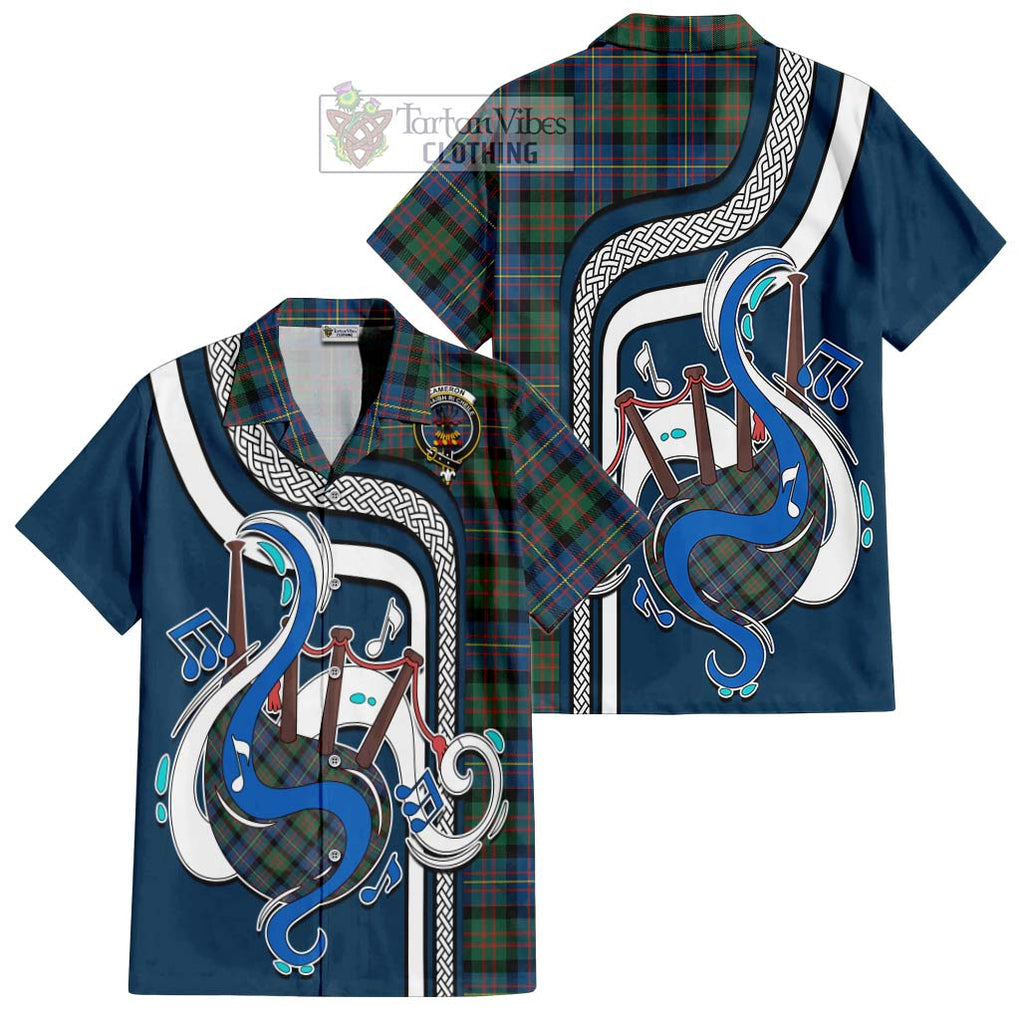 Cameron of Erracht Ancient Tartan Short Sleeve Button Shirt with Epic Bagpipe Style Kid - Tartanvibesclothing Shop