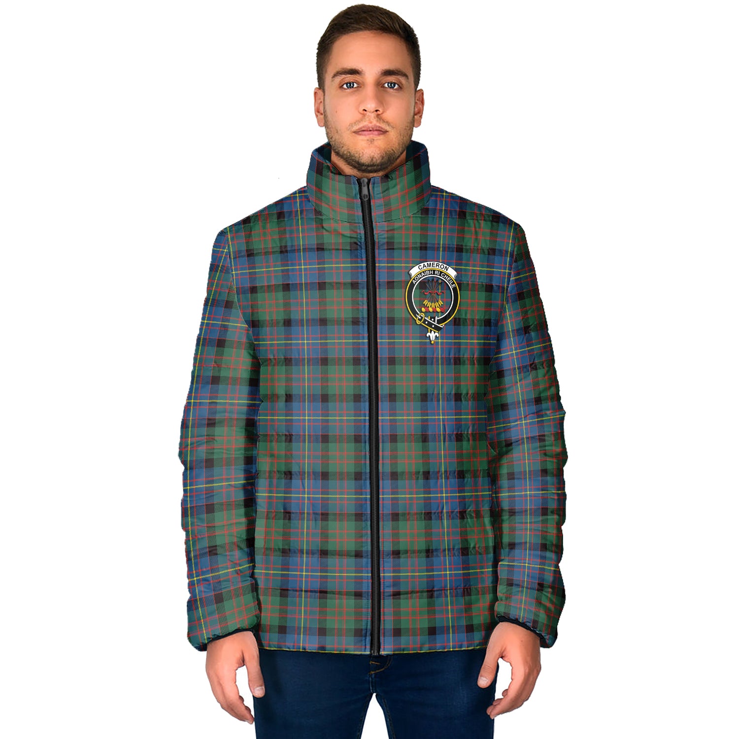 Cameron of Erracht Ancient Tartan Padded Jacket with Family Crest - Tartan Vibes Clothing