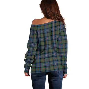 Cameron of Erracht Ancient Tartan Off Shoulder Women Sweater with Family Crest