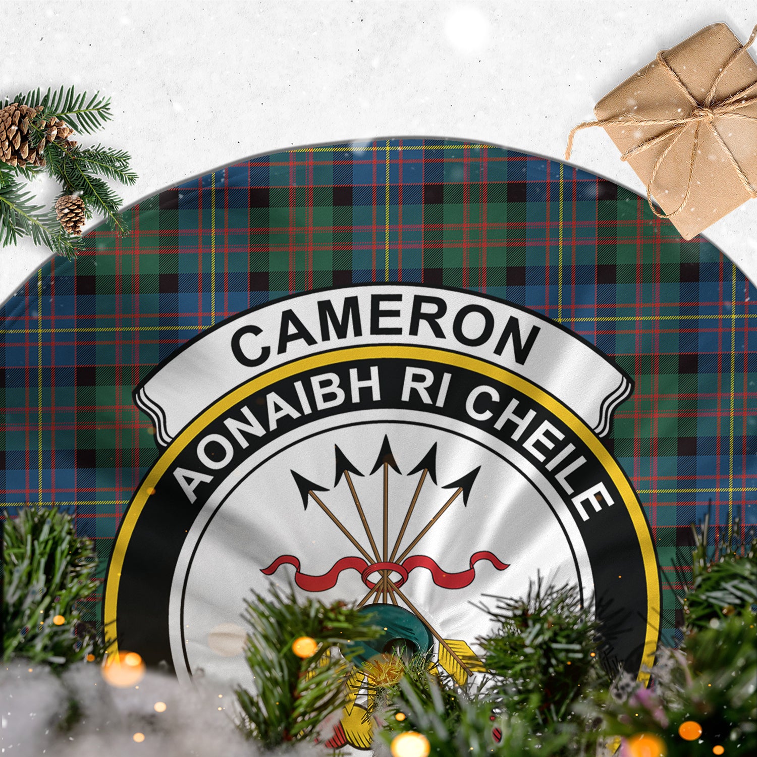 Cameron of Erracht Ancient Tartan Christmas Tree Skirt with Family Crest - Tartanvibesclothing