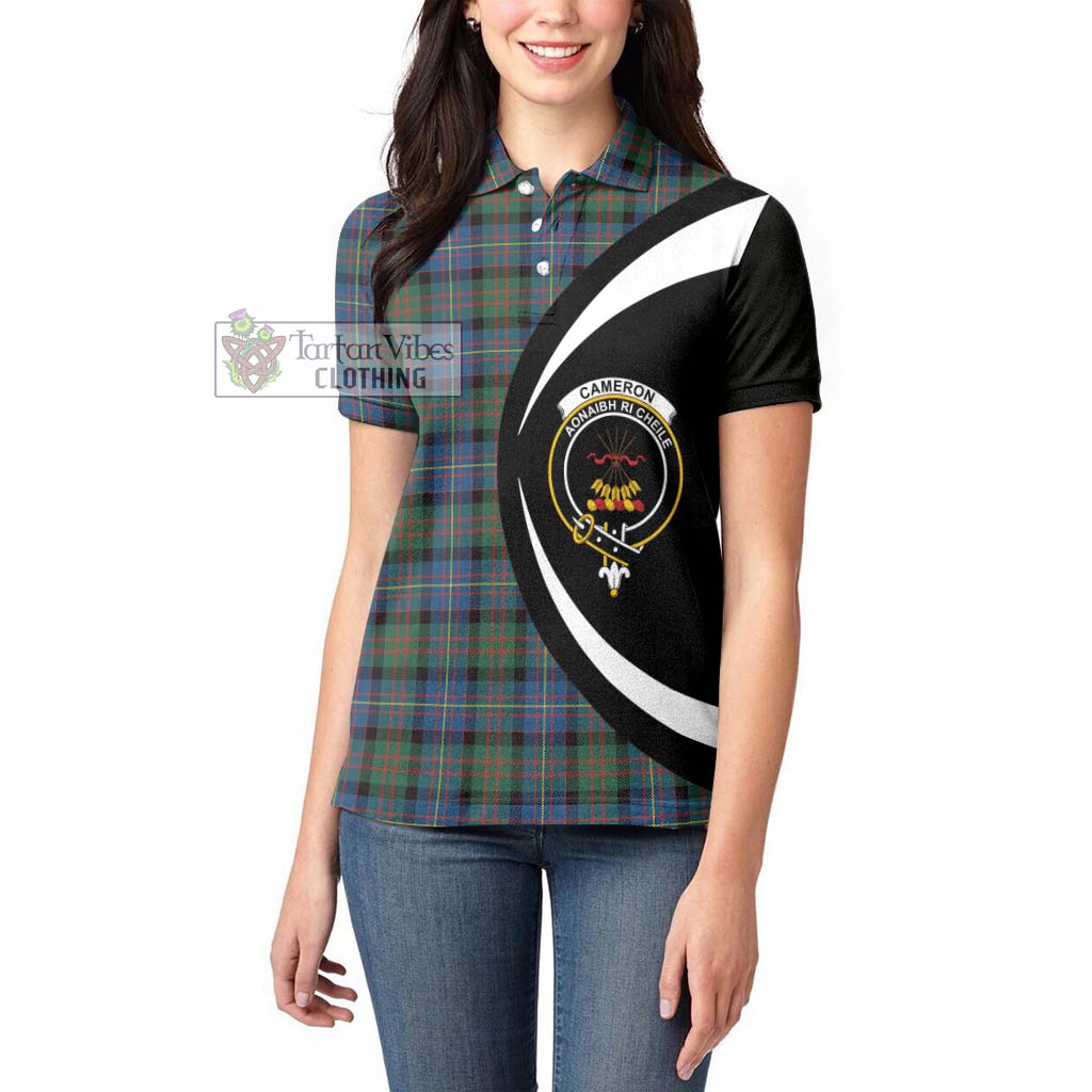 Cameron of Erracht Ancient Tartan Women's Polo Shirt with Family Crest Circle Style - Tartan Vibes Clothing