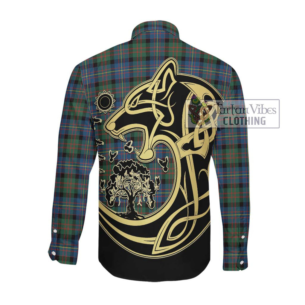 Cameron of Erracht Ancient Tartan Long Sleeve Button Shirt with Family Crest Celtic Wolf Style Men's Shirt - Tartan Vibes Clothing