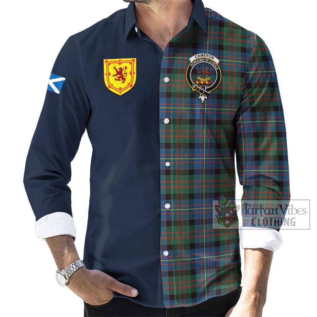 Tartan Vibes Clothing Cameron of Erracht Ancient Tartan Long Sleeve Button Shirt with Scottish Lion Royal Arm Half Style