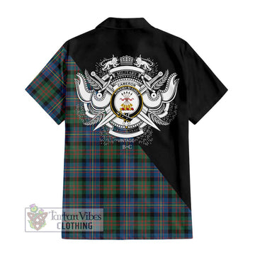 Cameron of Erracht Ancient Tartan Short Sleeve Button Shirt with Family Crest and Military Logo Style