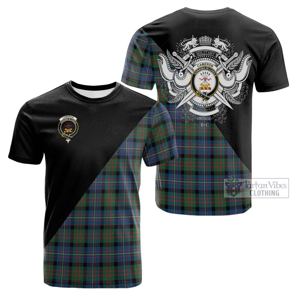 Tartan Vibes Clothing Cameron of Erracht Ancient Tartan Cotton T-shirt with Family Crest and Military Logo Style