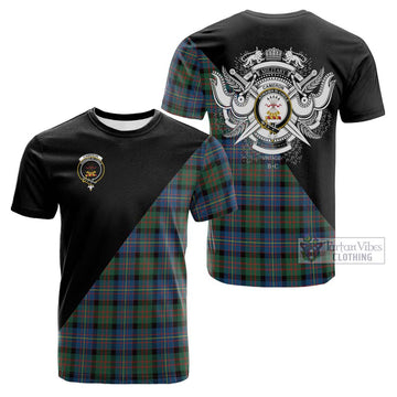 Cameron of Erracht Ancient Tartan Cotton T-shirt with Family Crest and Military Logo Style