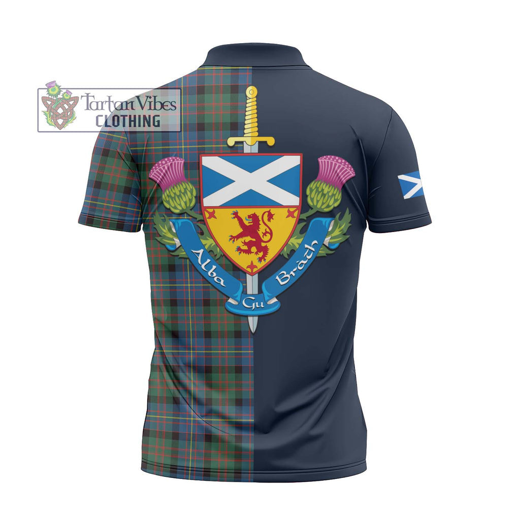 Tartan Vibes Clothing Cameron of Erracht Ancient Tartan Zipper Polo Shirt with Scottish Lion Royal Arm Half Style