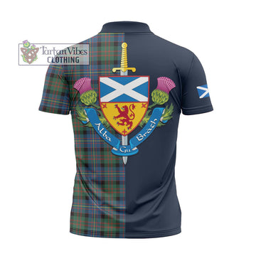 Cameron of Erracht Ancient Tartan Zipper Polo Shirt Alba with Scottish Lion Royal Arm Half Style