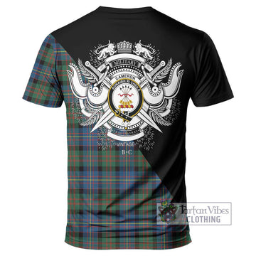 Cameron of Erracht Ancient Tartan T-Shirt with Family Crest and Military Logo Style