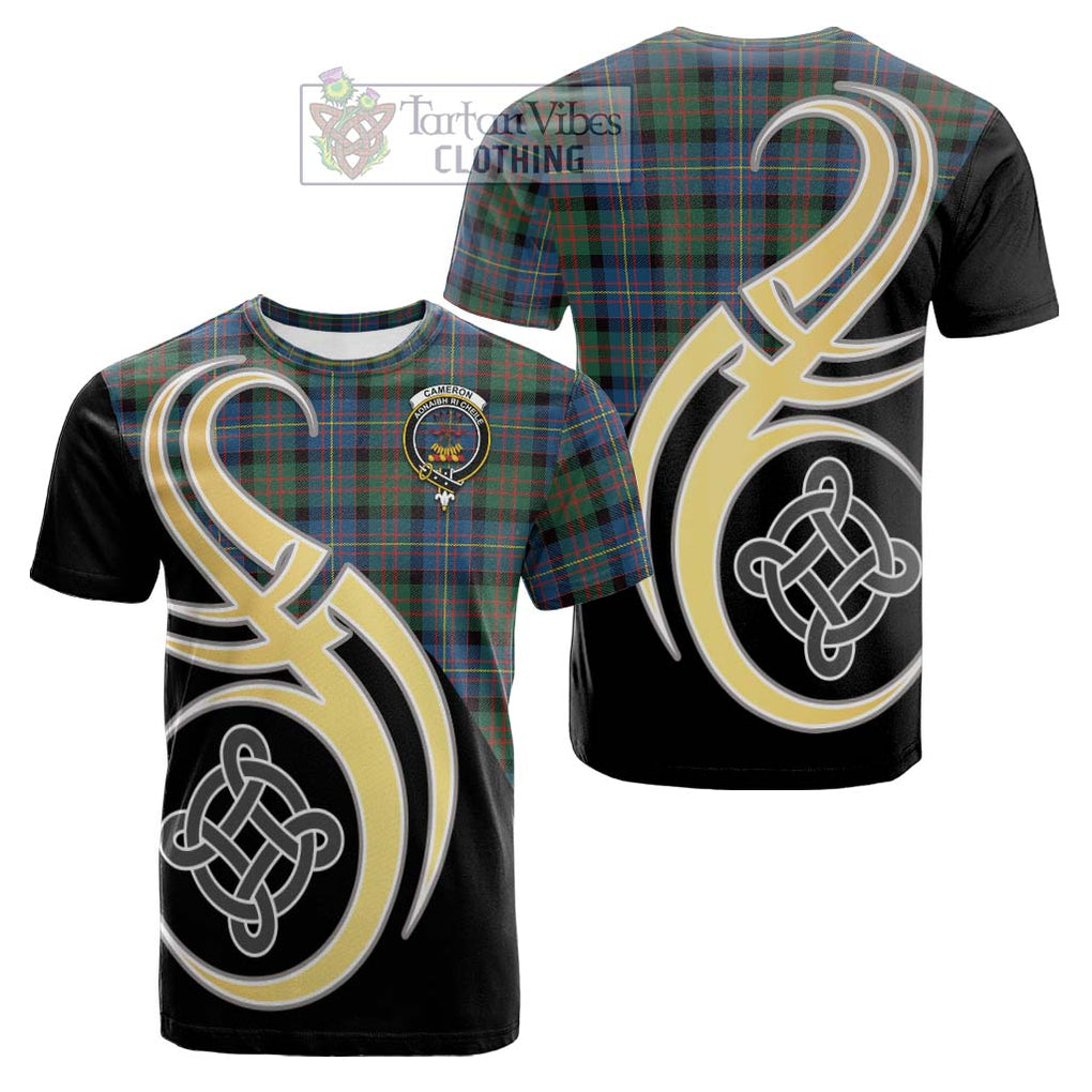 Tartan Vibes Clothing Cameron of Erracht Ancient Tartan Cotton T-shirt with Family Crest and Celtic Symbol Style