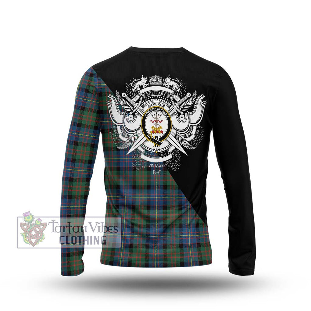 Cameron of Erracht Ancient Tartan Long Sleeve T-Shirt with Family Crest and Military Logo Style - Tartanvibesclothing Shop