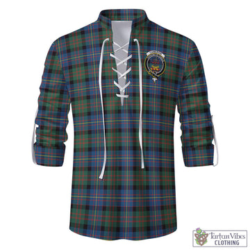 Cameron of Erracht Ancient Tartan Men's Scottish Traditional Jacobite Ghillie Kilt Shirt with Family Crest