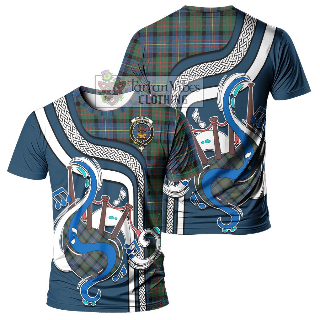 Cameron of Erracht Ancient Tartan T-Shirt with Epic Bagpipe Style - Tartanvibesclothing Shop