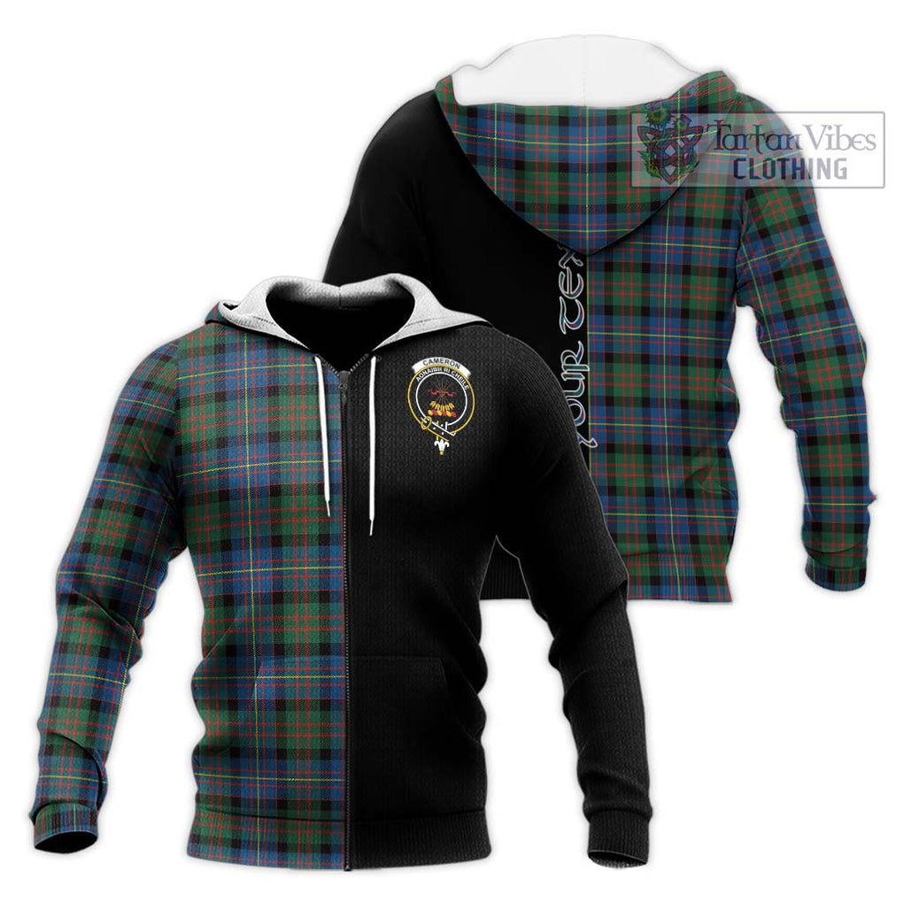 Cameron of Erracht Ancient Tartan Knitted Hoodie with Family Crest and Half Of Me Style Unisex Knitted Zip Hoodie - Tartanvibesclothing Shop