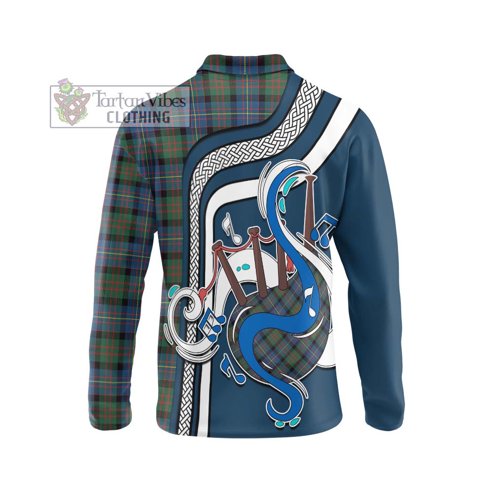 Tartan Vibes Clothing Cameron of Erracht Ancient Tartan Long Sleeve Polo Shirt with Epic Bagpipe Style