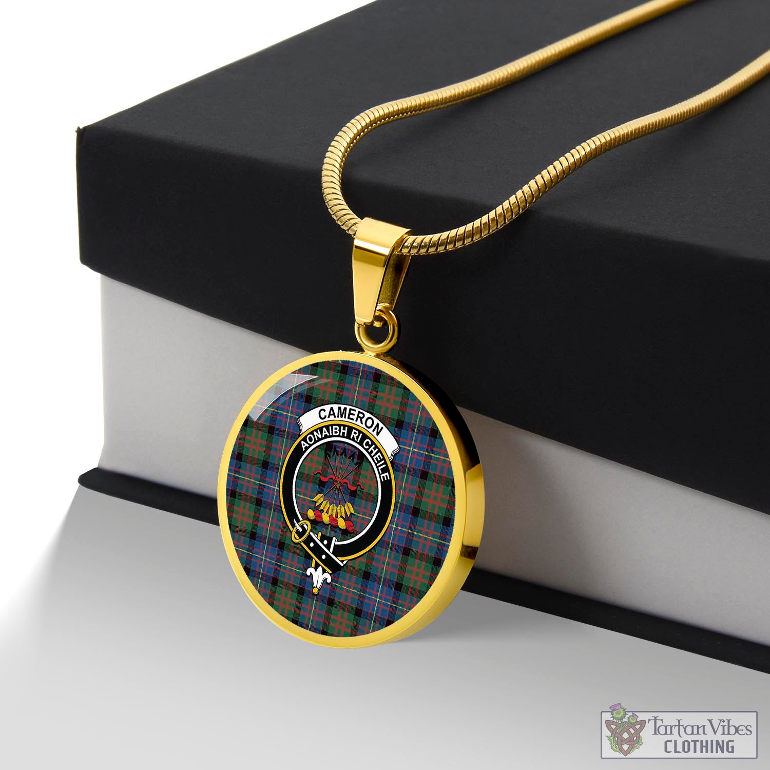 Tartan Vibes Clothing Cameron of Erracht Ancient Tartan Circle Necklace with Family Crest