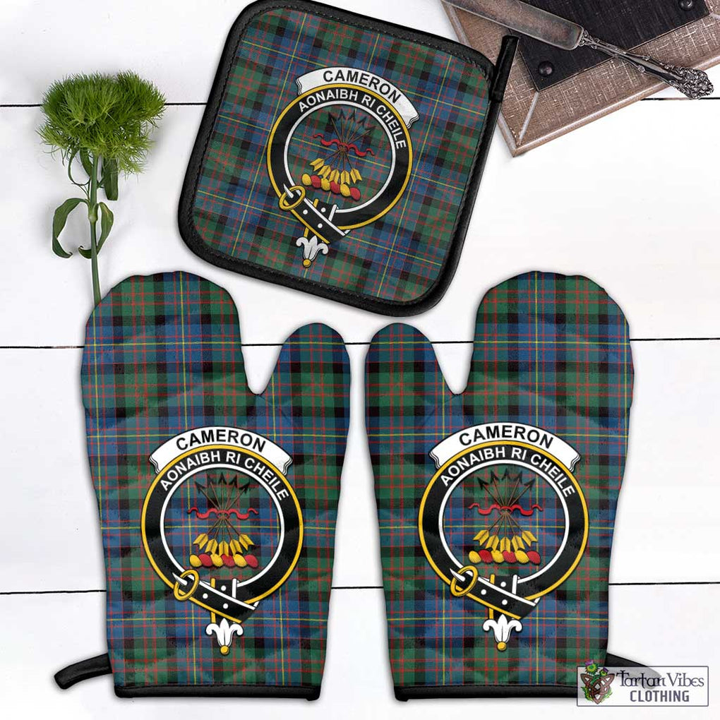 Cameron of Erracht Ancient Tartan Combo Oven Mitt & Pot-Holder with Family Crest Combo 1 Oven Mitt & 1 Pot-Holder Black - Tartan Vibes Clothing