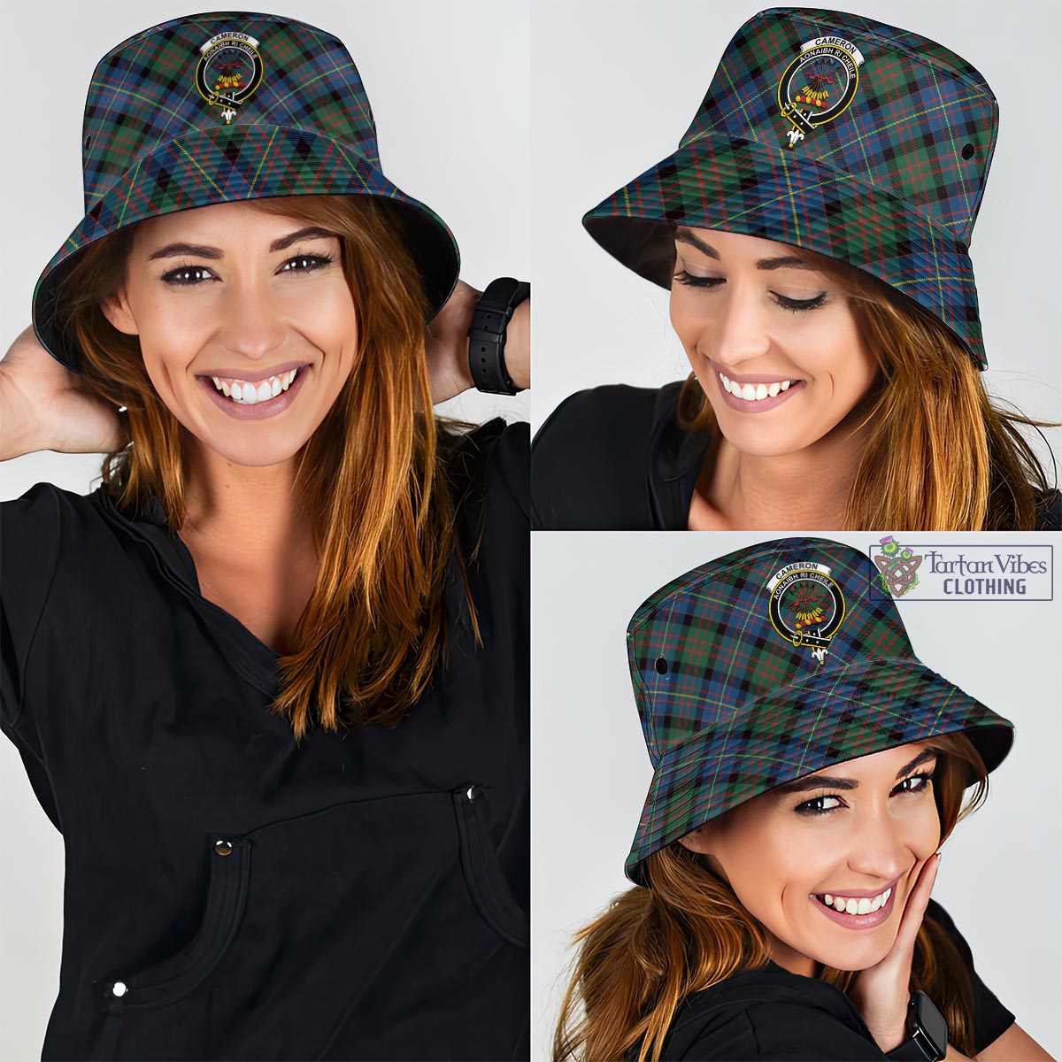 Tartan Vibes Clothing Cameron of Erracht Ancient Tartan Bucket Hat with Family Crest