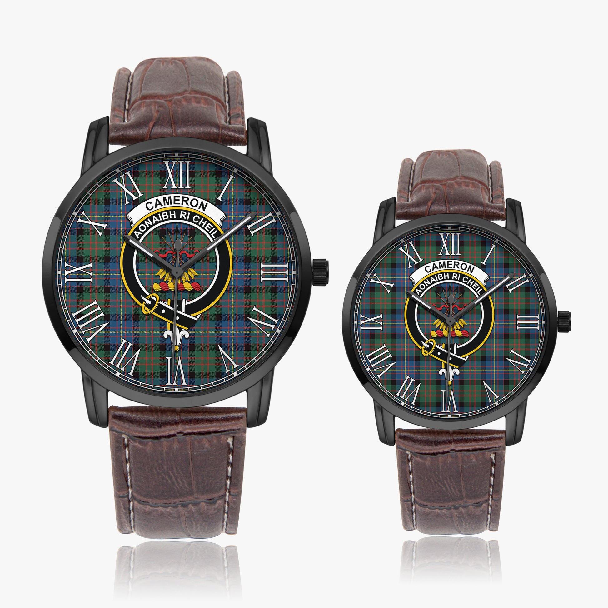 Cameron of Erracht Ancient Tartan Family Crest Leather Strap Quartz Watch - Tartanvibesclothing