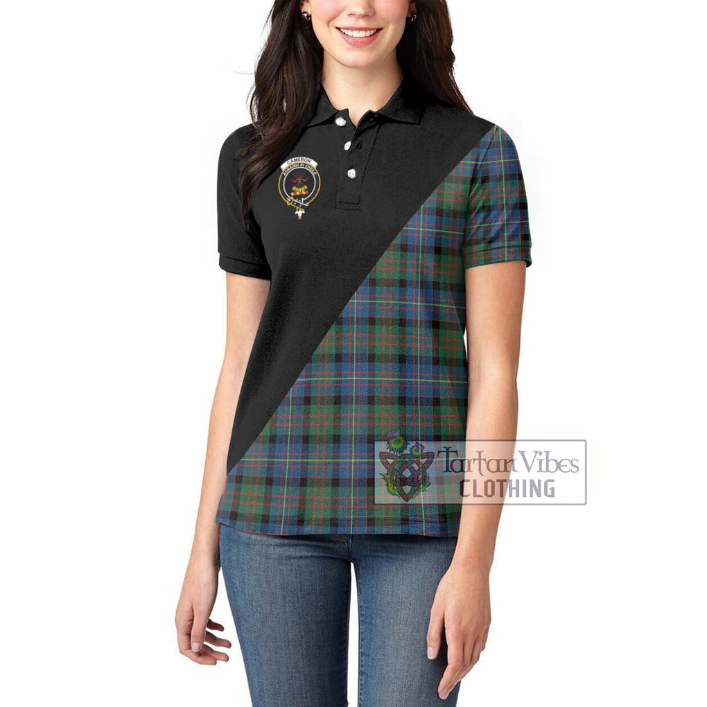 Cameron of Erracht Ancient Tartan Women's Polo Shirt with Family Crest and Military Logo Style - Tartanvibesclothing Shop