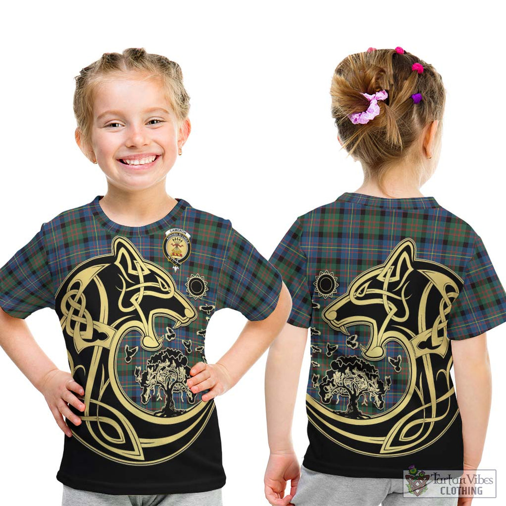 Cameron of Erracht Ancient Tartan Kid T-Shirt with Family Crest Celtic Wolf Style - Tartan Vibes Clothing