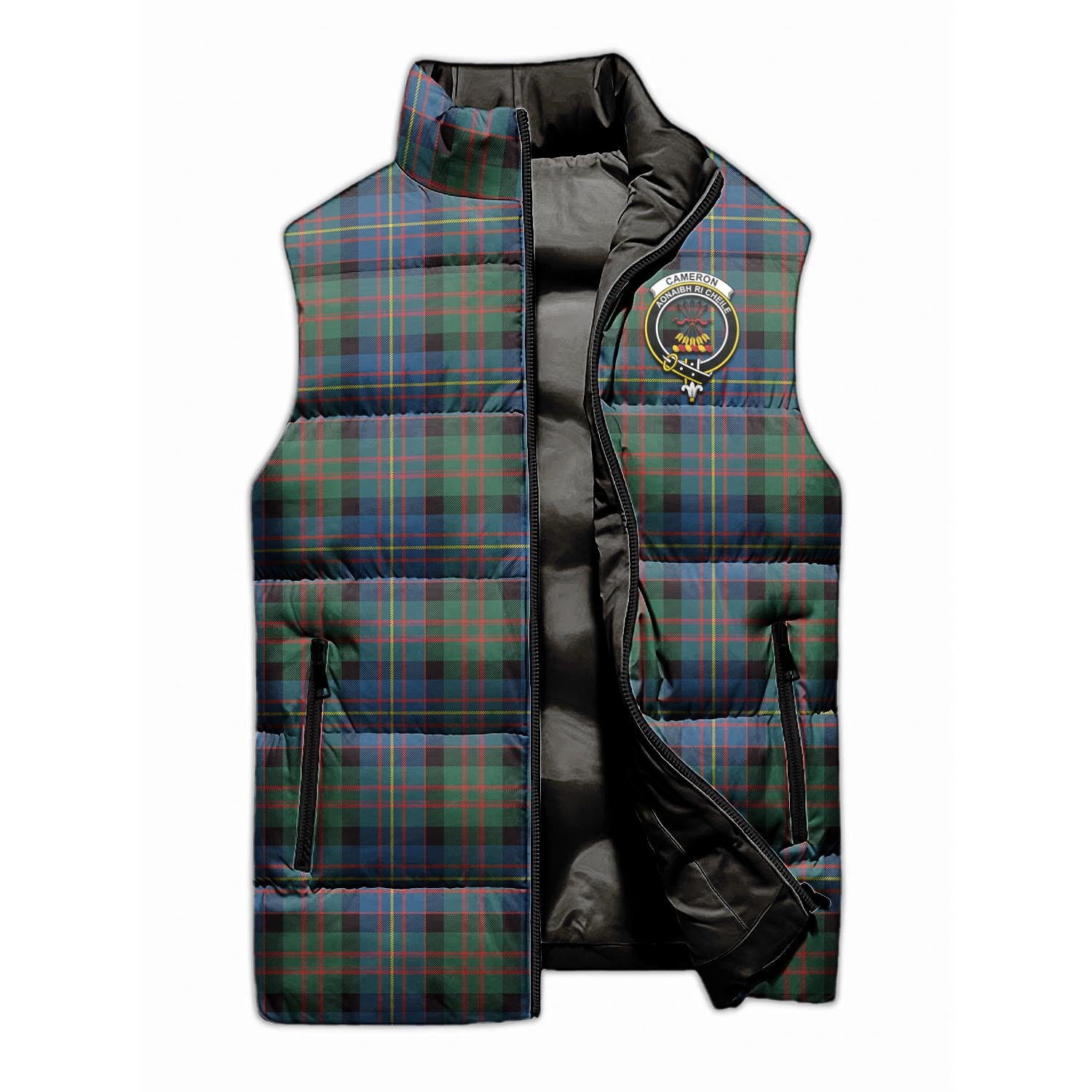 Cameron of Erracht Ancient Tartan Sleeveless Puffer Jacket with Family Crest - Tartanvibesclothing