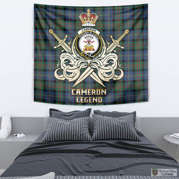 Cameron of Erracht Ancient Tartan Tapestry with Clan Crest and the Golden Sword of Courageous Legacy