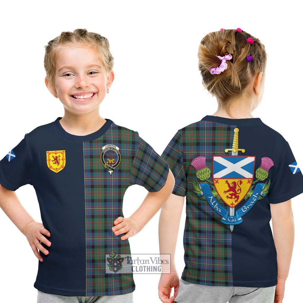 Tartan Vibes Clothing Cameron of Erracht Ancient Tartan Kid T-Shirt with Scottish Lion Royal Arm Half Style