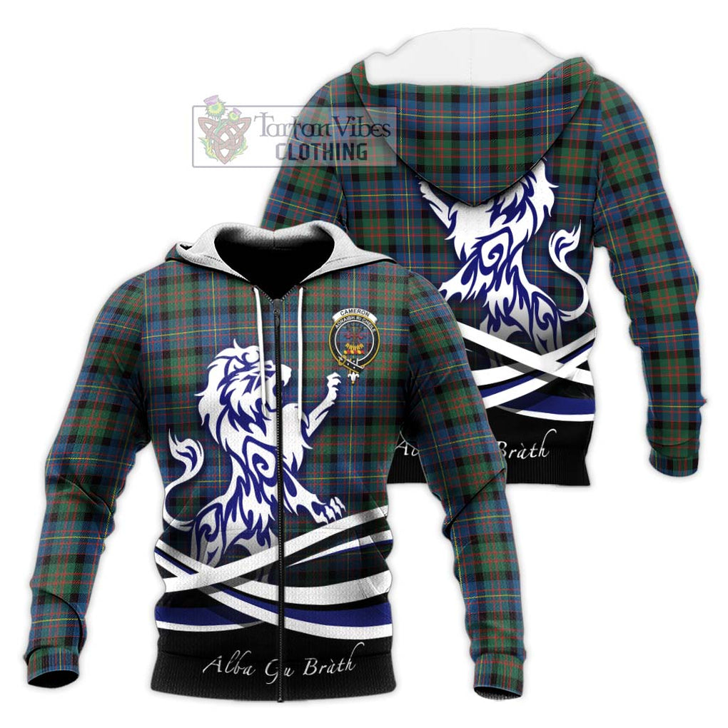 Cameron of Erracht Ancient Tartan Knitted Hoodie with Alba Gu Brath Regal Lion Emblem Unisex Knitted Zip Hoodie - Tartanvibesclothing Shop