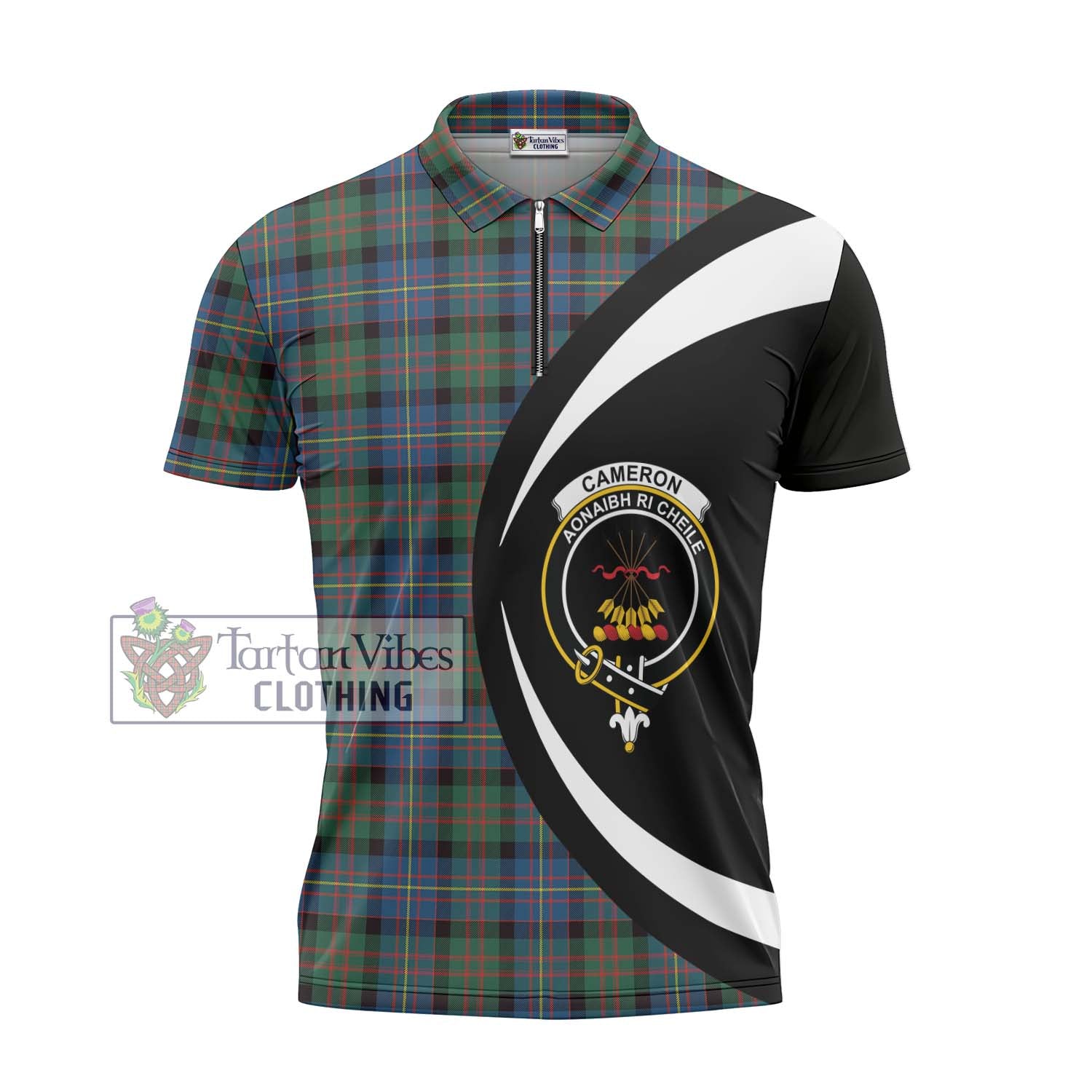 Tartan Vibes Clothing Cameron of Erracht Ancient Tartan Zipper Polo Shirt with Family Crest Circle Style