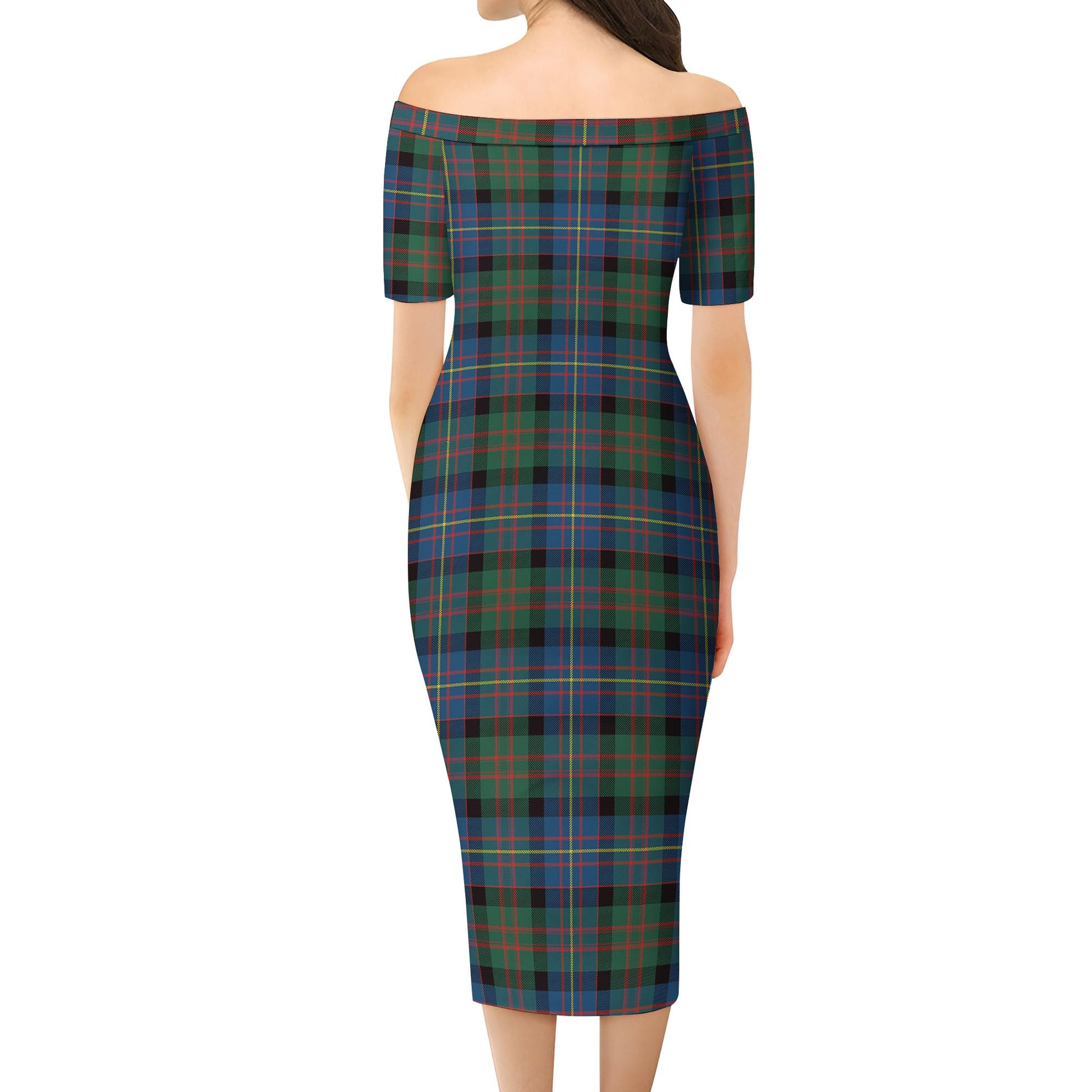 Cameron of Erracht Ancient Tartan Off Shoulder Lady Dress - Tartanvibesclothing