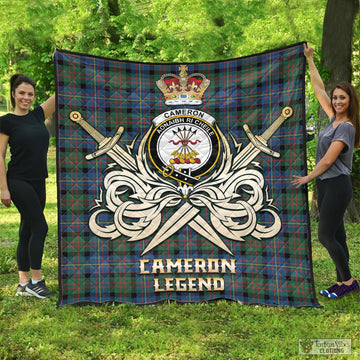 Cameron of Erracht Ancient Tartan Quilt with Clan Crest and the Golden Sword of Courageous Legacy