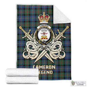 Cameron of Erracht Ancient Tartan Blanket with Clan Crest and the Golden Sword of Courageous Legacy