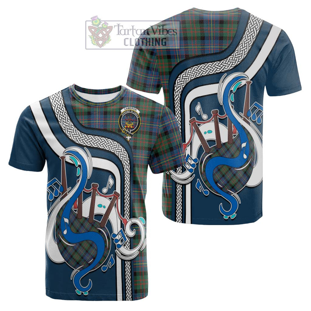 Tartan Vibes Clothing Cameron of Erracht Ancient Tartan Cotton T-shirt with Epic Bagpipe Style