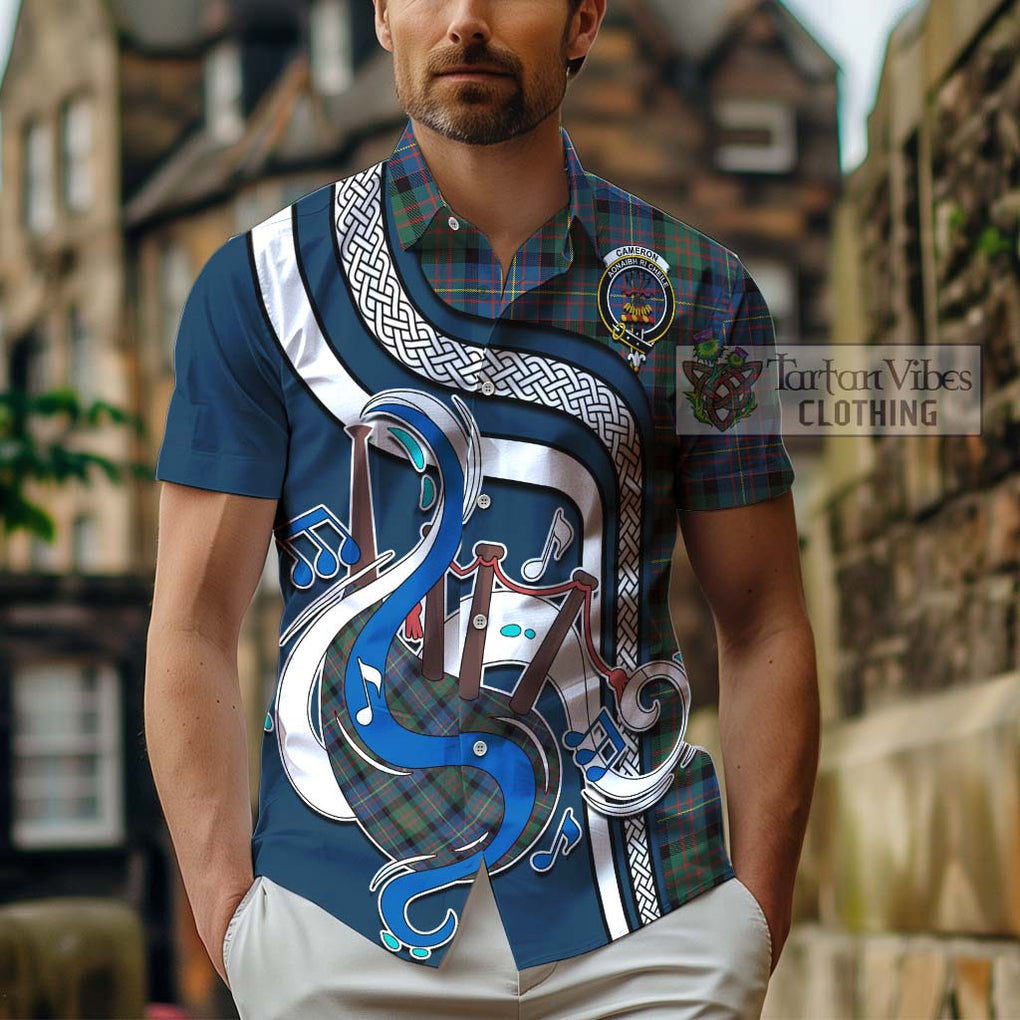 Cameron of Erracht Ancient Tartan Short Sleeve Button Shirt with Epic Bagpipe Style - Tartanvibesclothing Shop