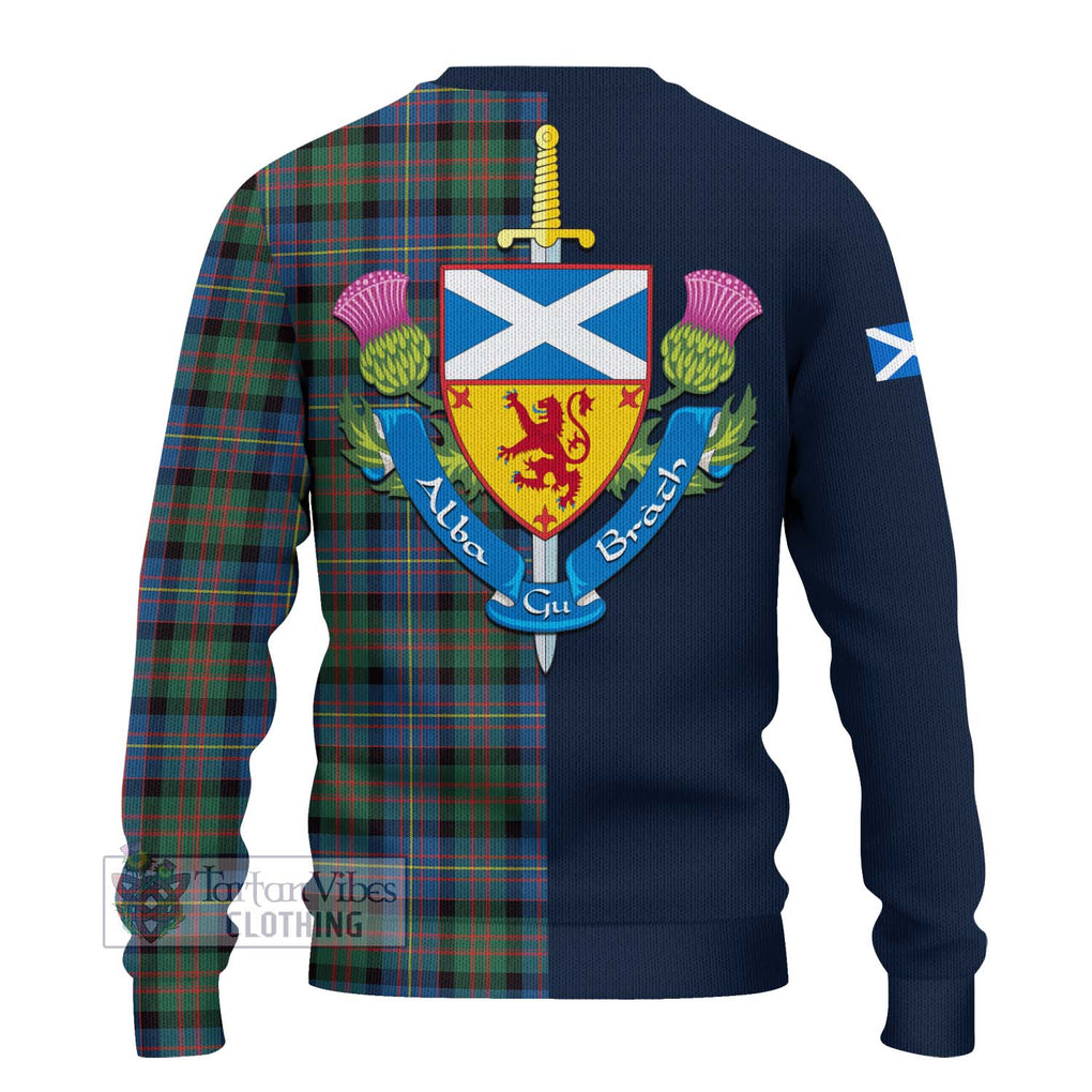 Tartan Vibes Clothing Cameron of Erracht Ancient Tartan Knitted Sweater with Scottish Lion Royal Arm Half Style