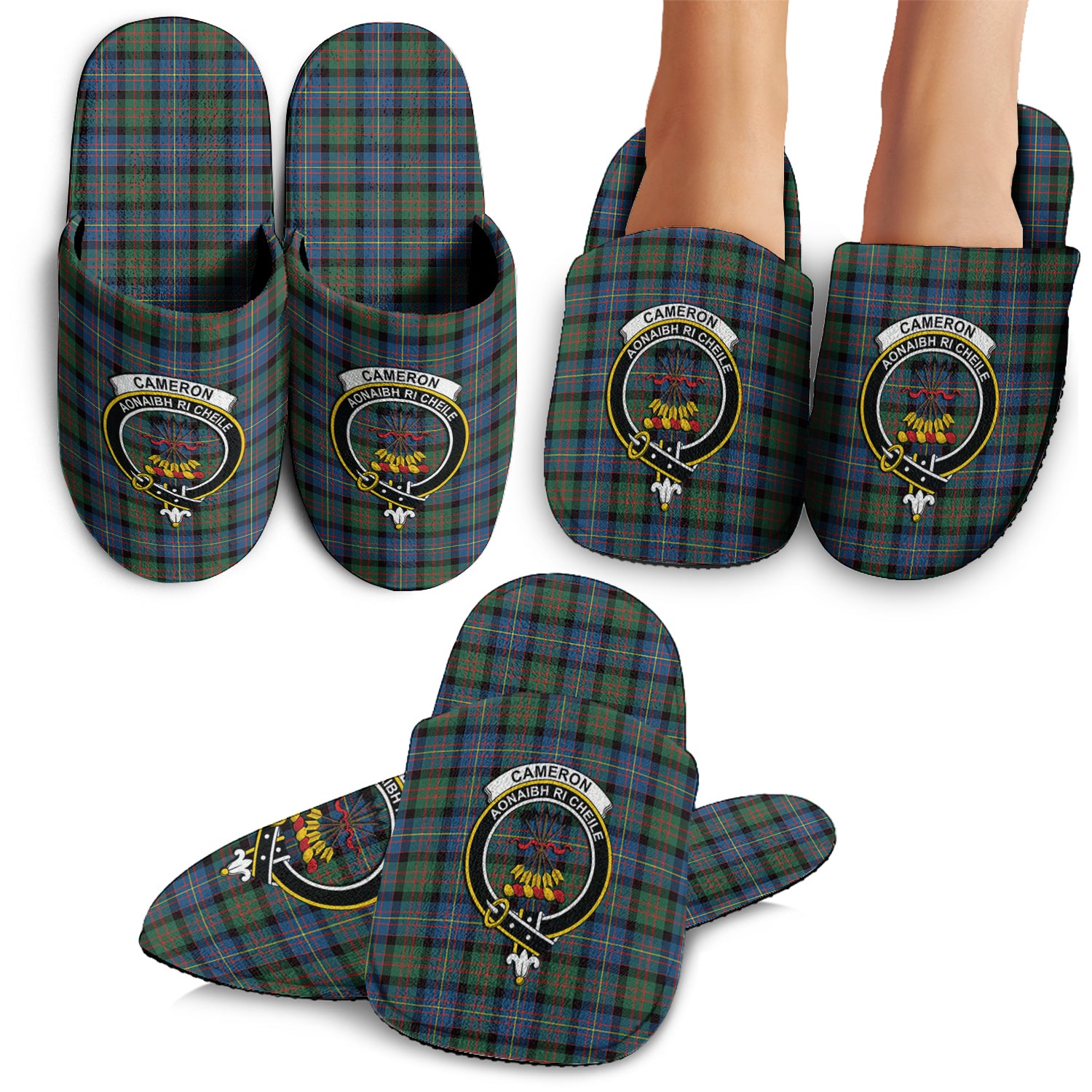 Cameron of Erracht Ancient Tartan Home Slippers with Family Crest - Tartanvibesclothing