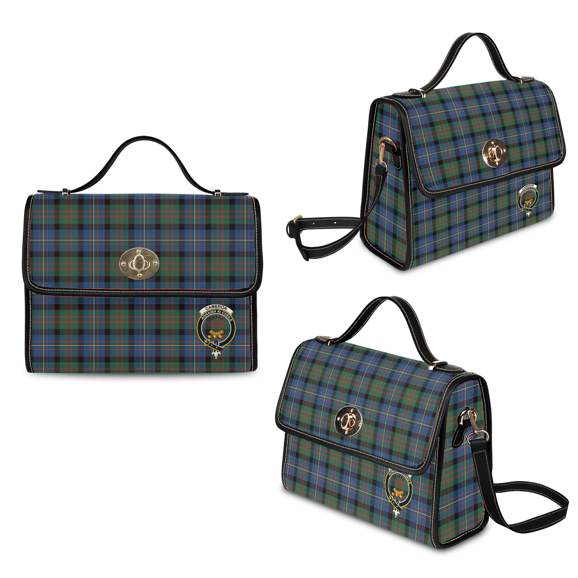 cameron-of-erracht-ancient-tartan-leather-strap-waterproof-canvas-bag-with-family-crest