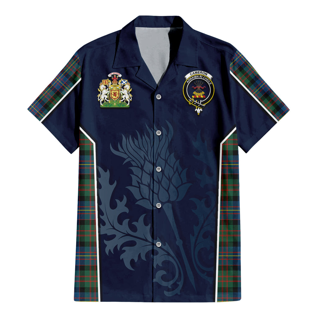 Tartan Vibes Clothing Cameron of Erracht Ancient Tartan Short Sleeve Button Up Shirt with Family Crest and Scottish Thistle Vibes Sport Style