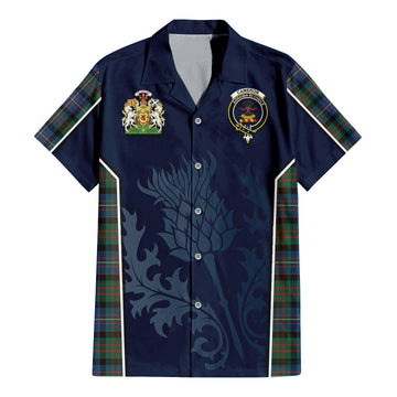 Cameron of Erracht Ancient Tartan Short Sleeve Button Up Shirt with Family Crest and Scottish Thistle Vibes Sport Style