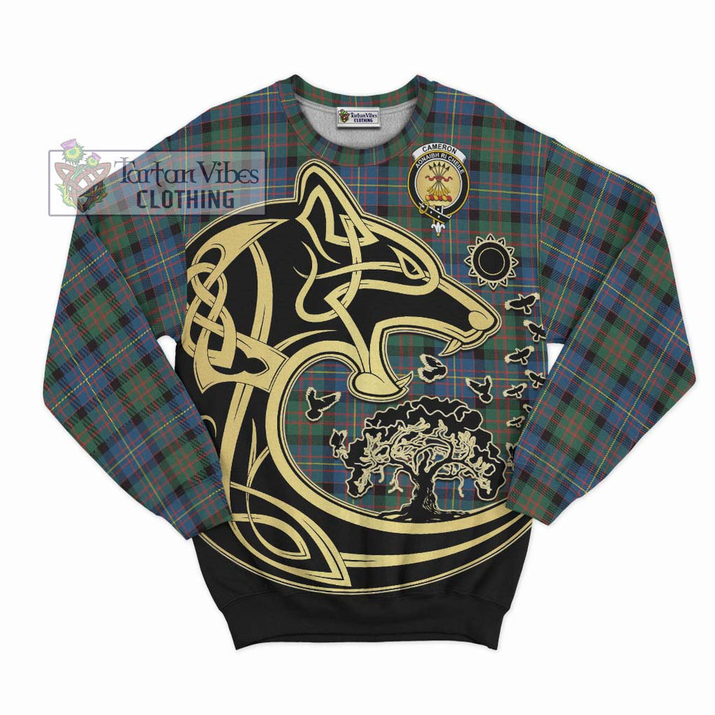 Cameron of Erracht Ancient Tartan Sweatshirt with Family Crest Celtic Wolf Style - Tartan Vibes Clothing