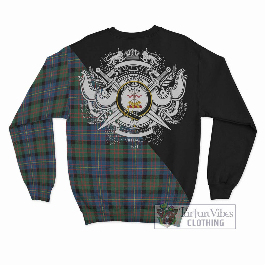 Cameron of Erracht Ancient Tartan Sweatshirt with Family Crest and Military Logo Style - Tartanvibesclothing Shop